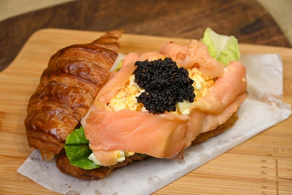 Caviar and fresh bread roll