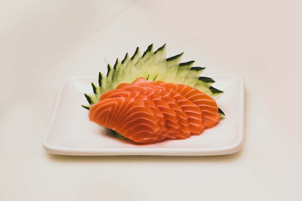 Salmon on a white plate