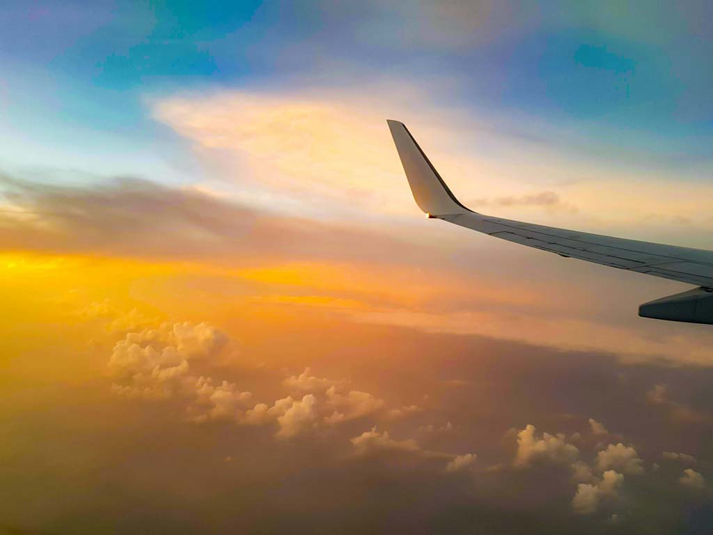 Wing of a plane with beautiful view